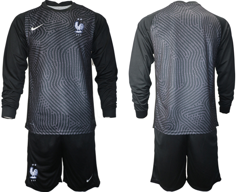 Cheap Men 2021 European Cup France black Long sleeve goalkeeper Soccer Jersey